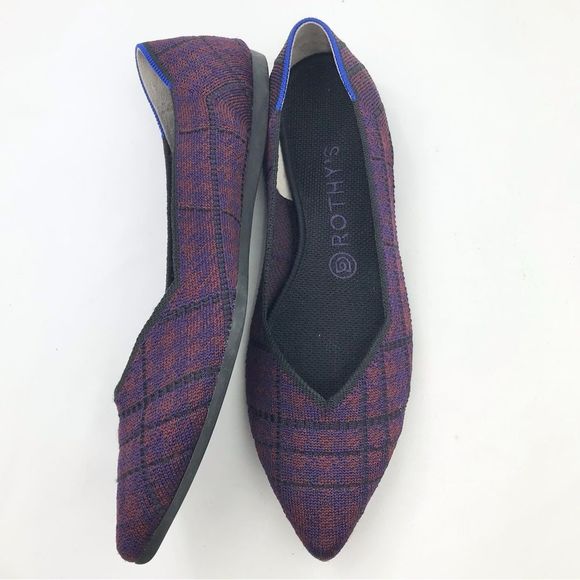 Rothy’s The Point Cranberry Plaid Winter Berry Textile Ballet Flats - Picture 6 of 16